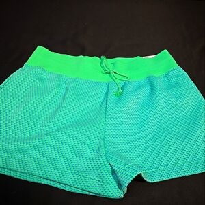Sz XL Nike Ladies Shorts. Aqua Fleece, Loose Fit, High Rise, Check Pattern, New